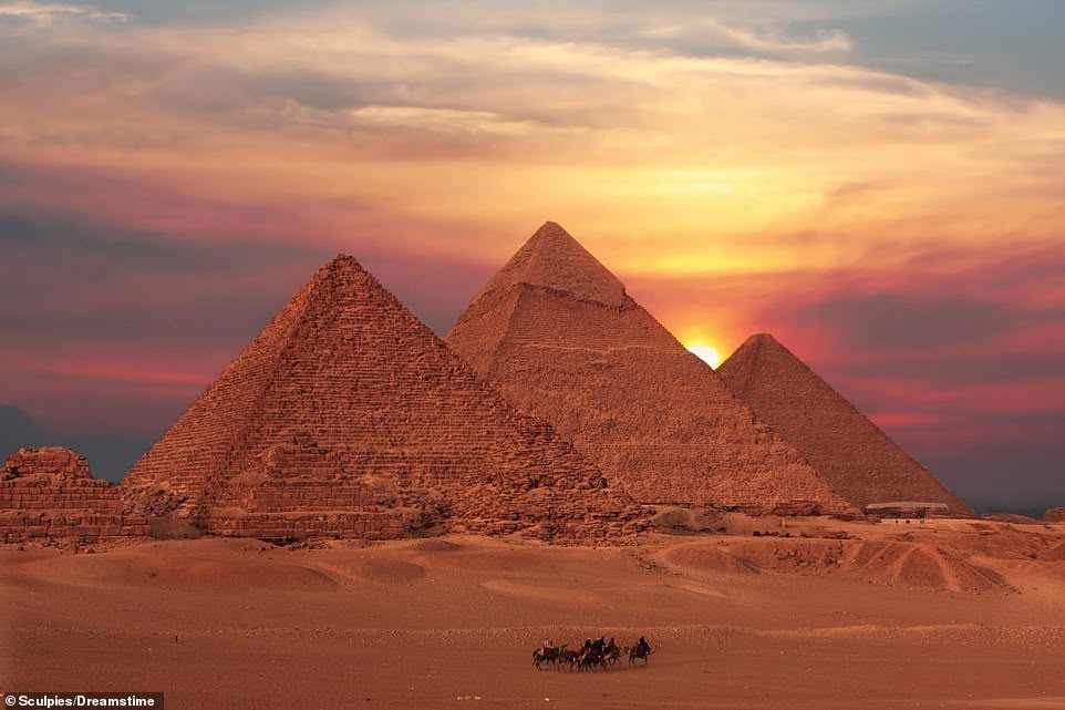 Pyramids of Giza at golden hour